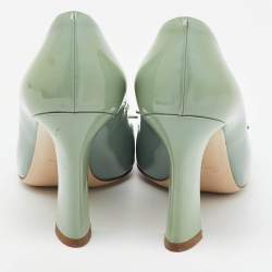 Miu Miu Light Mint Green Patent Leather Bow Block Heel Pumps Size 38