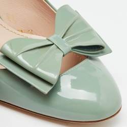 Miu Miu Light Mint Green Patent Leather Bow Block Heel Pumps Size 38