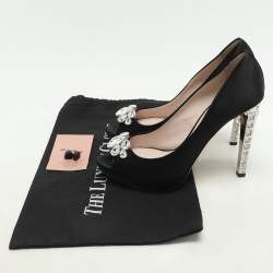 Miu Miu Black Satin Crystal Embellished Peep Toe Pumps Size 40