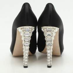 Miu Miu Black Satin Crystal Embellished Peep Toe Pumps Size 40