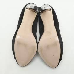 Miu Miu Black Satin Crystal Embellished Peep Toe Pumps Size 40