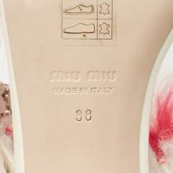 Pre Owned Miu Miu White/Pink Fur and Patent Leather Ankle Strap Sandals Size 38