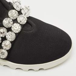 Miu Miu Black Knit Fabric Crystal Embellished Slip On Sneakers Size 37.5