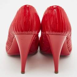 Pre Owned Miu Miu Red Patent Leather Pleated Peep Toe Pumps Size 37.5