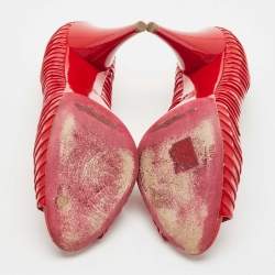 Pre Owned Miu Miu Red Patent Leather Pleated Peep Toe Pumps Size 37.5