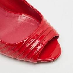 Pre Owned Miu Miu Red Patent Leather Pleated Peep Toe Pumps Size 37.5