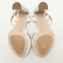 Miu Miu White Satin Crystal Embellished Heel Platform Ankle Strap Sandals Size 38