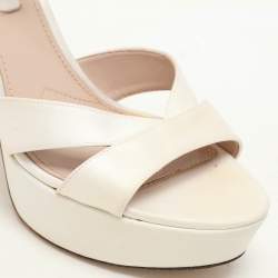 Miu Miu White Satin Crystal Embellished Heel Platform Ankle Strap Sandals Size 38