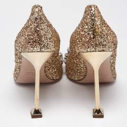 Miu Miu Gold Glitter Crystal Embellished Pointed Toe Pumps Size 40