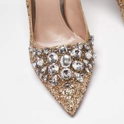 Miu Miu Gold Glitter Crystal Embellished Pointed Toe Pumps Size 40