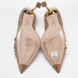 Miu Miu Gold Glitter Crystal Embellished Pointed Toe Pumps Size 40