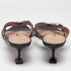 Miu Miu Black Patent Leather Crystal Embellished Slide Sandals Size 36