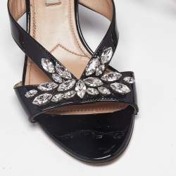 Miu Miu Black Patent Leather Crystal Embellished Slide Sandals Size 36