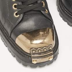 Miu Miu Black lLather Block Heel Ankle Combat Boots Size 36