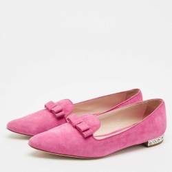 Miu Miu Pink Suede Bow Detail Crystal Embellished Heel Ballet Flats Size 39.5