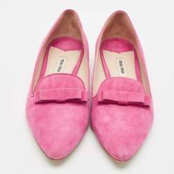 Miu Miu Pink Suede Bow Detail Crystal Embellished Heel Ballet Flats Size 39.5