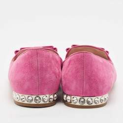 Miu Miu Pink Suede Bow Detail Crystal Embellished Heel Ballet Flats Size 39.5