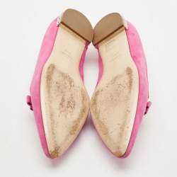 Miu Miu Pink Suede Bow Detail Crystal Embellished Heel Ballet Flats Size 39.5