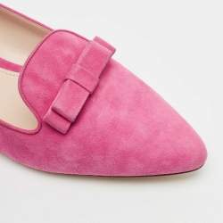 Miu Miu Pink Suede Bow Detail Crystal Embellished Heel Ballet Flats Size 39.5