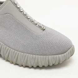 Miu Miu Grey Stretch Knit Crystal-Embellished Slip-On Sneakers 36.5