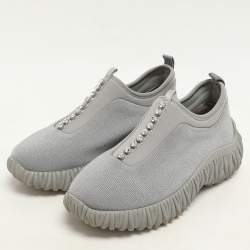 Miu Miu Grey Stretch Knit Crystal-Embellished Slip-On Sneakers 36.5