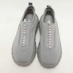 Miu Miu Grey Stretch Knit Crystal-Embellished Slip-On Sneakers 36.5