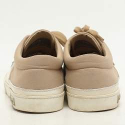 Miu Miu Beige/White Canvas and Rubber Crystal Embellished Cap Toe Sneakers Size 36.5