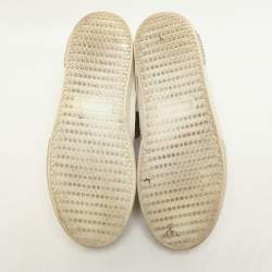 Miu Miu Beige/White Canvas and Rubber Crystal Embellished Cap Toe Sneakers Size 36.5