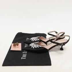 Miu Miu Black Satin Crystal Embellished Kitten Heel Ankle Strap Pumps Size 36.5