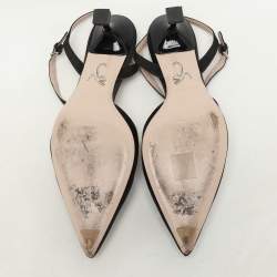 Miu Miu Black Satin Crystal Embellished Kitten Heel Ankle Strap Pumps Size 36.5