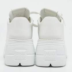 مملوكة مسبقًا Miu Miu White Leather Platform Lace Up Sneakers Size 39