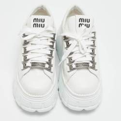 مملوكة مسبقًا Miu Miu White Leather Platform Lace Up Sneakers Size 39