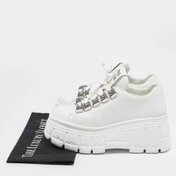 مملوكة مسبقًا Miu Miu White Leather Platform Lace Up Sneakers Size 39