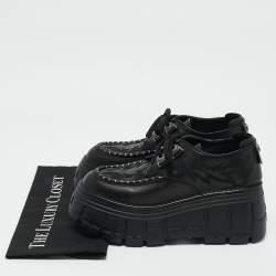 Miu Miu Black Embroidered Leather Lace Up Boots Size 38.5