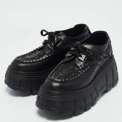Miu Miu Black Embroidered Leather Lace Up Boots Size 38.5