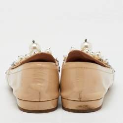 Miu Miu Beige Patent Leather Faux Pearls Ballet Flats Size 36