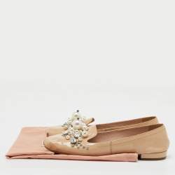 Miu Miu Beige Patent Leather Faux Pearls Ballet Flats Size 36