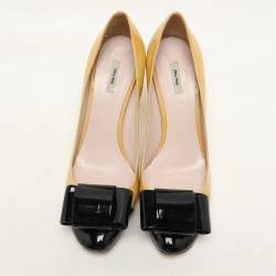Miu Miu Yellow/Black Patent Leather Bow Pumps Size 38
