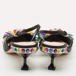 Miu Miu Black Satin Crystal Embellished Slingback Pumps Size 38