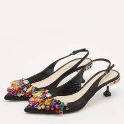 Miu Miu Black Satin Crystal Embellished Slingback Pumps Size 38
