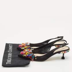 Miu Miu Black Satin Crystal Embellished Slingback Pumps Size 38