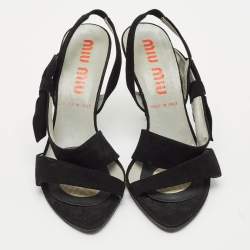 Miu Miu Black Suede Bow Strappy Slingback Sandals Size 38