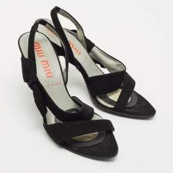 Miu Miu Black Suede Bow Strappy Slingback Sandals Size 38