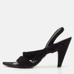 Miu Miu Black Suede Bow Strappy Slingback Sandals Size 38