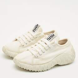 Miu Miu White Canvas and Rubber Low Top Sneakers Size 38