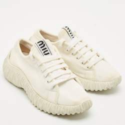 Miu Miu White Canvas and Rubber Low Top Sneakers Size 38
