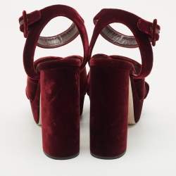 Miu Miu Burgundy Velvet Platform Criss Cross Ankle Strap Sandals Size 38.5
