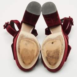 Miu Miu Burgundy Velvet Platform Criss Cross Ankle Strap Sandals Size 38.5