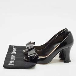 Miu Miu Black Patent Leather Bow Peep Toe Pumps Size 38