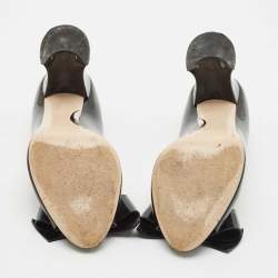 Miu Miu Black Patent Leather Bow Peep Toe Pumps Size 38